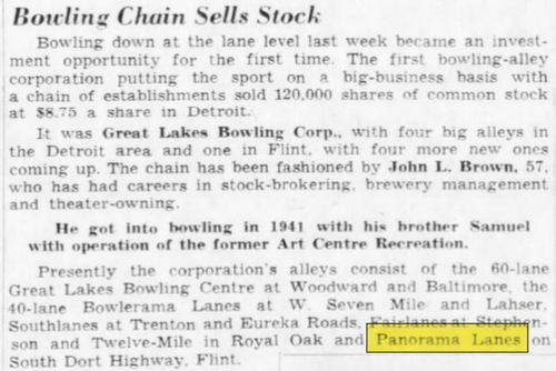 Panorama Lanes - Mar 1960 Mention - Part Of Great Lakes Bowling